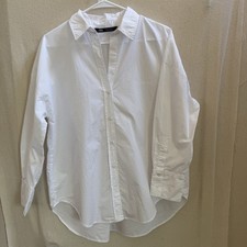 Women  s Zara White Button Down Shirt 100 Cotton Relaxed Fit Collared Size S