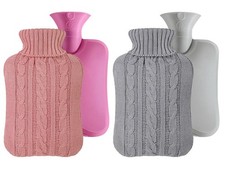 2pcs Rubber Hot Water Bottle with Knitted Cover, Warm Water Heat Bottles
