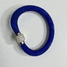 Blue Mesh Magnetic Clasp Bracelet with Rhinestone Accents Womens Fashion