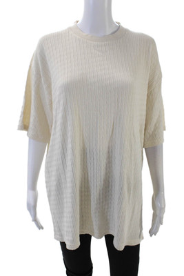 Percival Womens Short Sleeve Sand Stripe Oversized Tee Shirt Ecru Size Large