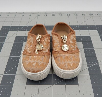 Michael Kors Logo Slip-On Tan Girls Sz 5 Toddler Loafer Zip 