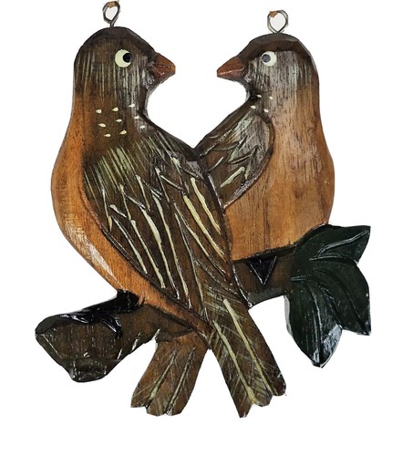 Carved Wood Birds Love Tree Tropical Wall Tiki Hanging Ornament H 6.5” x L 5”