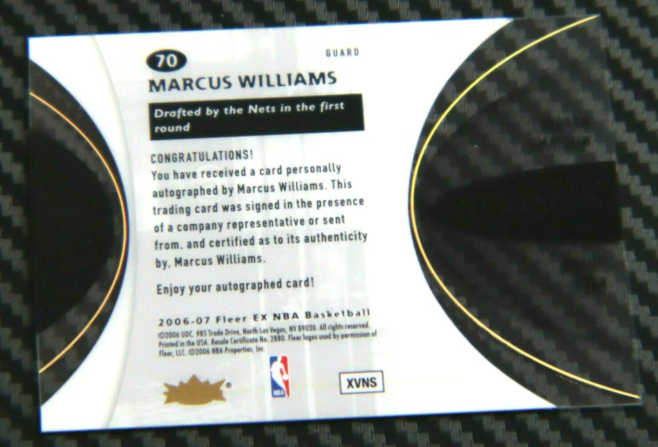 2006-07 FLEER EX MARCUS WILLIAMS ROOKIE AUTO #D 306/399 Foto 2 de 2