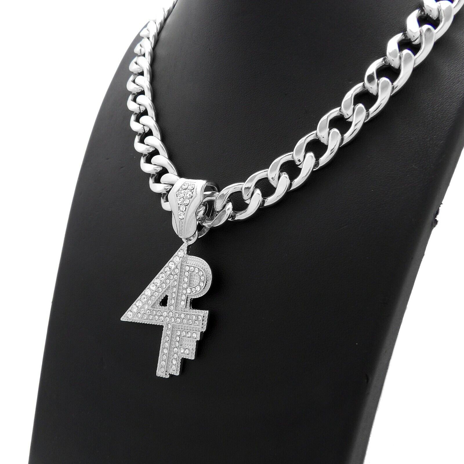 Details about  / Hip Hop Silver PT Iced 8.5/" 20/" 24/" Figaro Choker Chain Bracelet Necklace 18/"