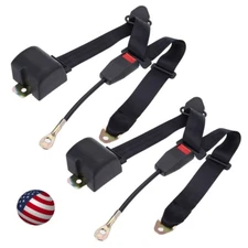 2 Pack Black Universal 3 Point Retractable Adjustable Car Seat Belt USA
