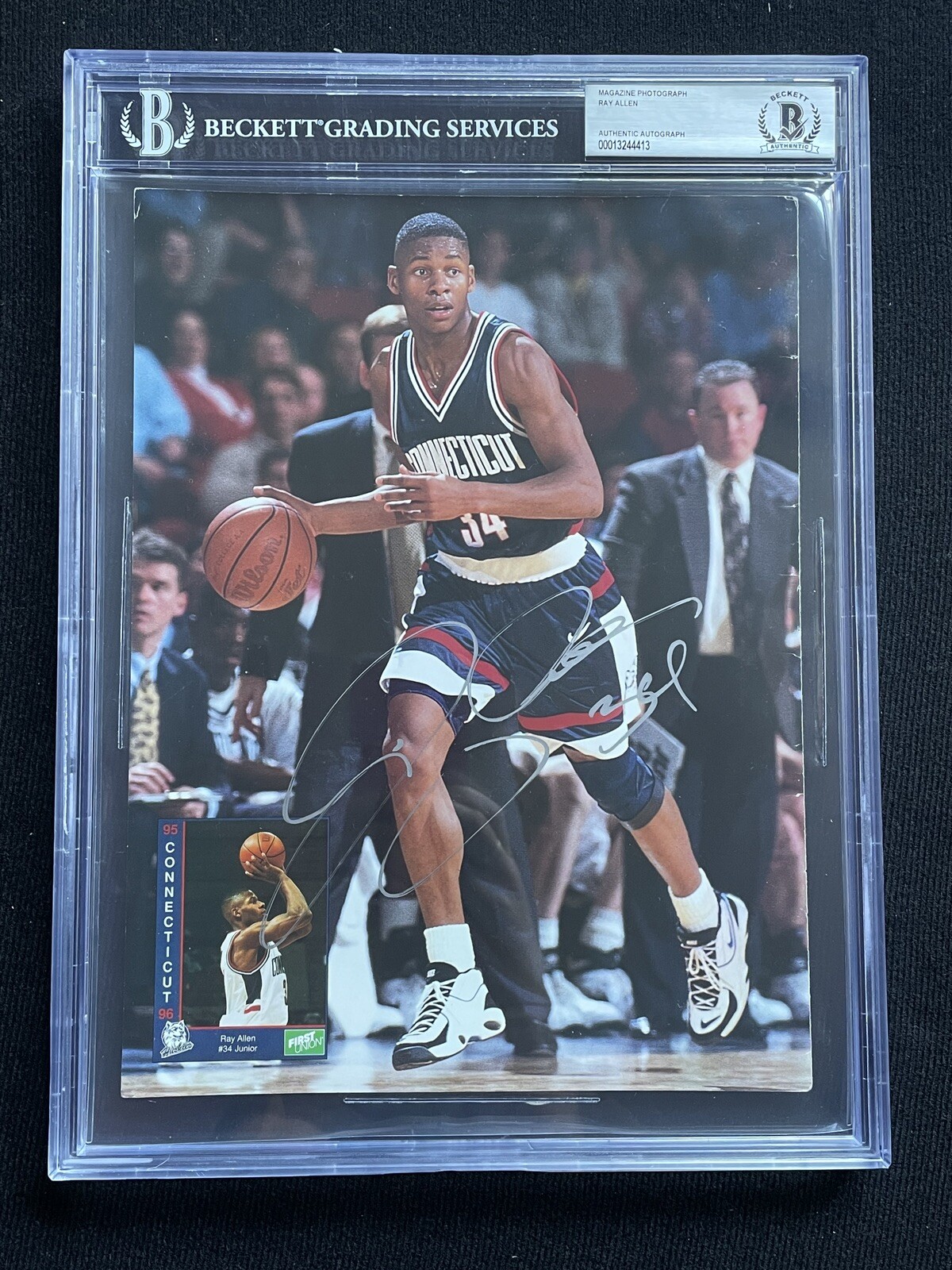 Ray Allen Autographed Signed magazine encaped beckett slabbed coa 