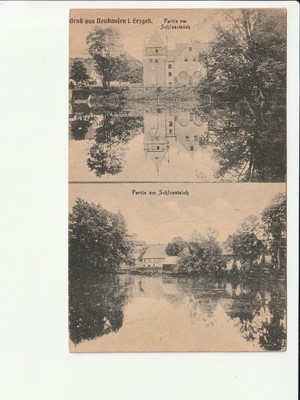 NEUHAUSEN / Erzgeb...., Gruß aus....2 Ans.: Schloss, Schlossteich...s/w AK kl