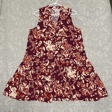 Nine West Dress M Button-front Tiered Drop-waist Sleeveless V-neck Reds