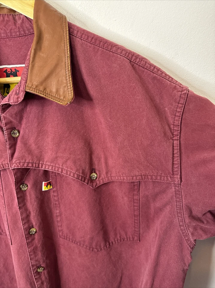 KAKADU Traders Over Shirt Mens XL Shacket Heavy Cotton Leather Collar Button VTG - Image 3 of 4