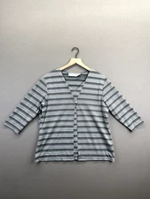 Christie&Jill Womens Gray T-Shirt Striped Button Long Sleeve V-Neck Size L