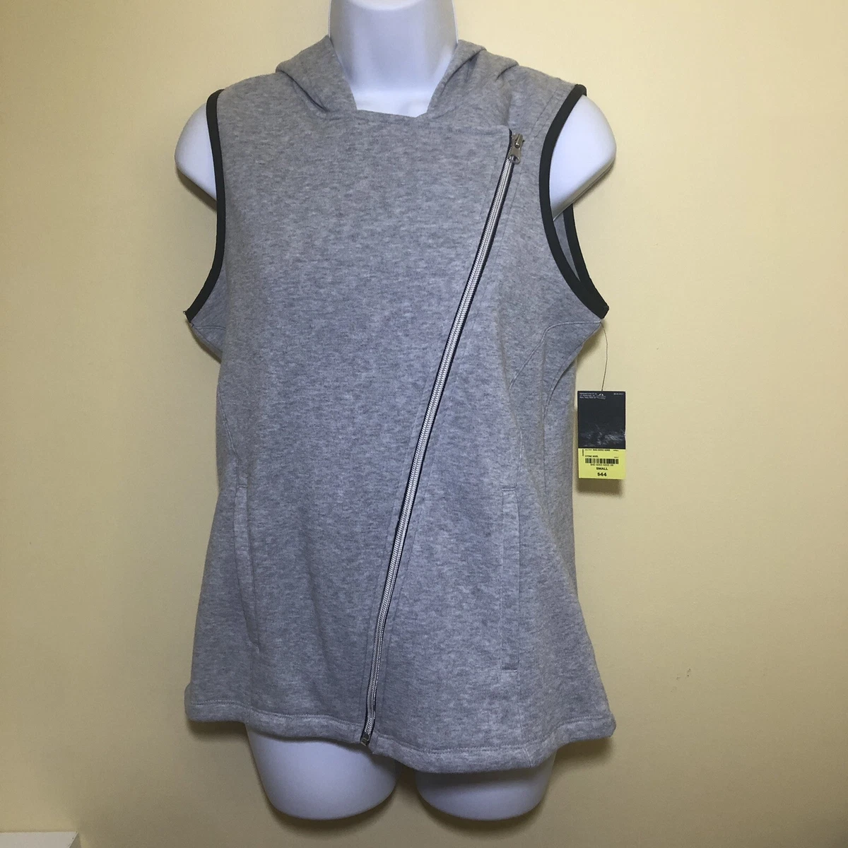 Xersion Womens Activewear Vest SMALL Zip Hooded Stretch Pockets NWT Gray  Soft!