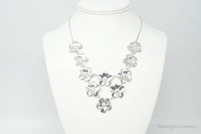 Vintage italienische Designer Paola Valentini Blumen Latz Sterlingsilber Halskette