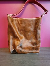 Maurizio Taiuti Leather Cowhide Hobo Bucket Shoulder Bag Calf Hair Made In Italy
