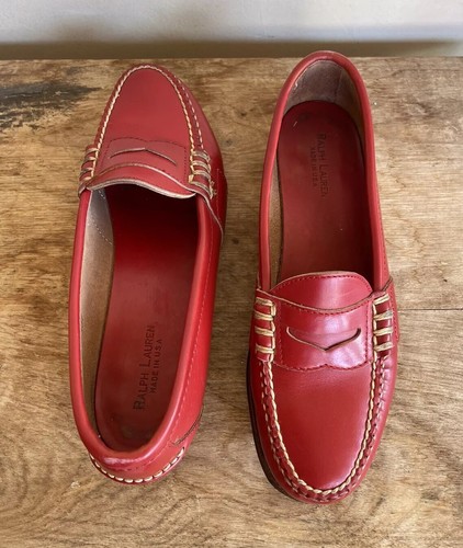 Mocasines Ralph Lauren De Colección Años 80 Cuero Rojo 8.5B Como Nuevos RARO ¡Hechos a Mano en Maine EE. UU.! - Imagen 6 de 12