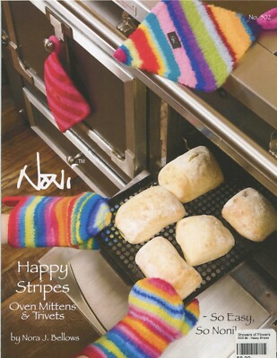 Noni Knitting Pattern 502 Happy Stripes Oven Mitts & Trivets