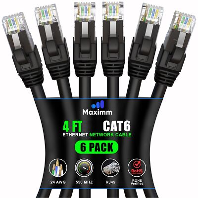 Cat 6 Ethernet Cable 4 ft 6-Pack - High-Speed LAN Cable Internet Cable Patch ...