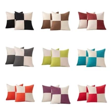 2 PCS Plaids Linen Cotton Cushion Cover Home Office Sofa Car Throw Pillow Case