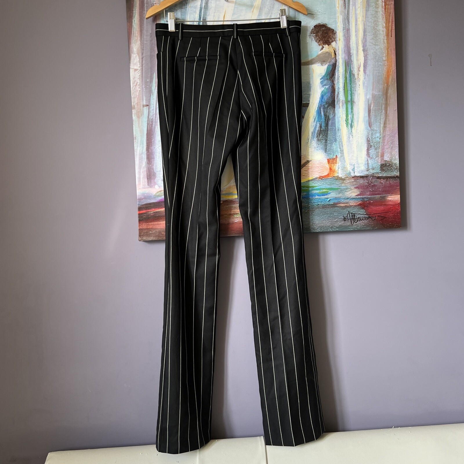 Versace 38 Pants Women Black Polyester Blend Striped Office Business Casual Tall thumbnail 3