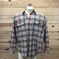 Tommy Hilfiger Shirt Large LS Button Down Cotton Beige Red Plaid Logo Crest B83