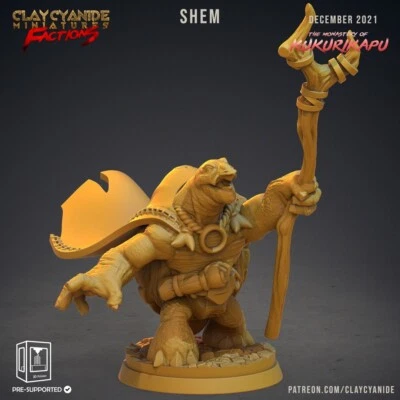 CLAY CYANIDE MINIATURES Schildkrötenvolk Druide Miniatur Turtle Druid für RPG wie D&D 5e Pathfinder