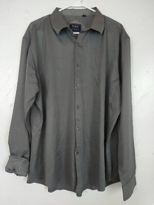 Flex Button Down Shirt Men 2XL Gray Collared Long Sleeve Sleek Evening Classic 