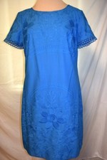 Karl Lagerfeld French Blue Cotton SS Embroidered Shift Sheath Dress-12