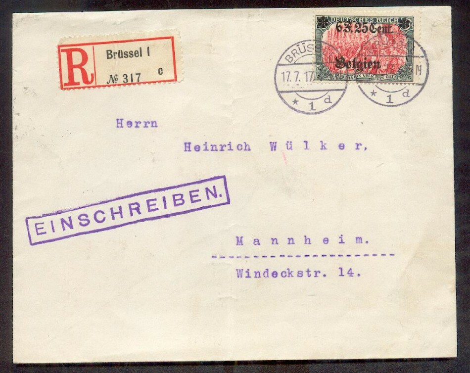 Belgium 25 EF overfranked registered letter 400EUR (R0319)