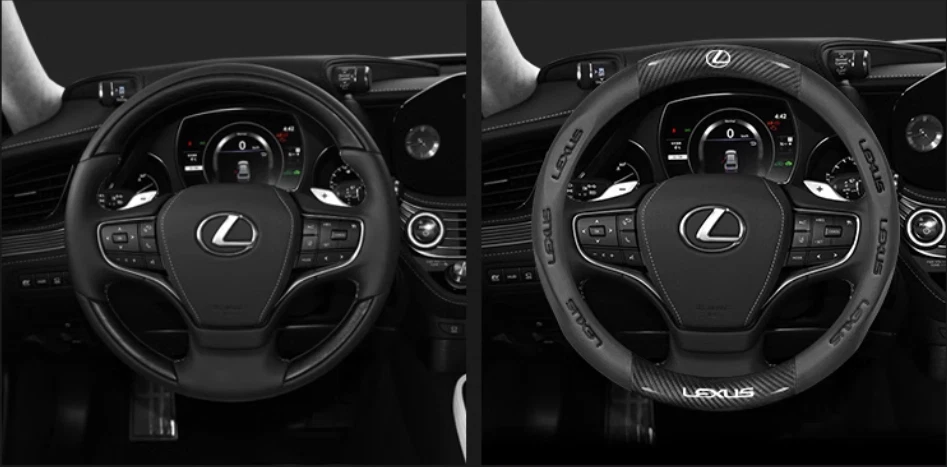 15" PU Leather+Carbon fiber Steering Wheel Cover For 1990-2025 Lexus All models - Image 2 of 4