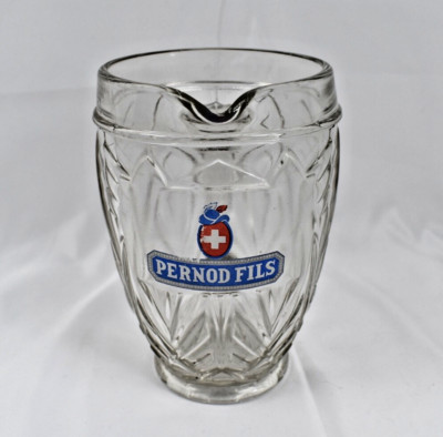 OLD GLASS ADVERTISING PITCHER PASTIS PERNOD FILS ANISE 1940s