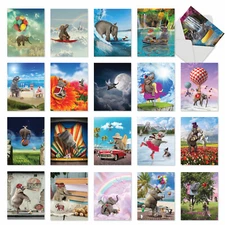 Thank You-Elefantasy Adventures: Funny Assorted Set Of 20 Cards w/ Envelopes