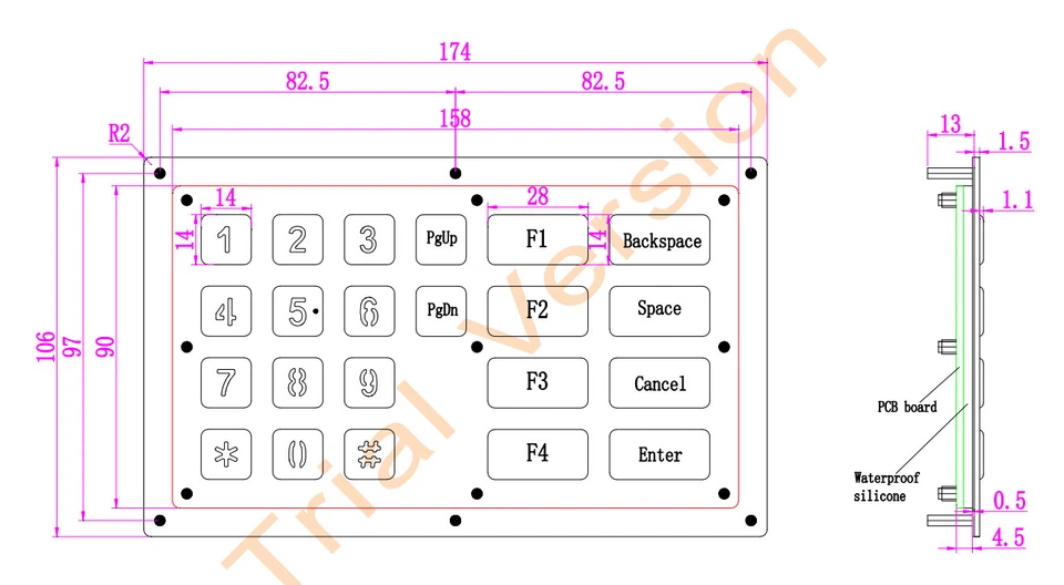 Metal USB Keyboard With 22 Keys Industrial Mini Stainless Steel Kiosk Keypad - Image 2 of 4