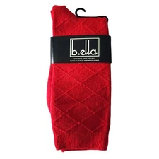 B.ella Red Dress Crew Socks Size 9-11 Cashmere Nylon Blend #3650 Diamond Knit