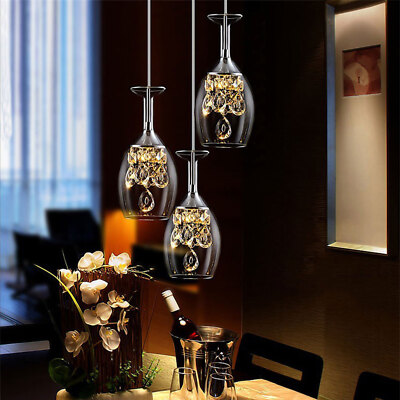 Modern Wine Glass LED Ceiling Light Chandelier Creative Hanging Pendant Lamp