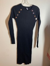 Ico Apparel Long Sleeve Bodycon Knit Sweater Dress Women's Size M Black Y2K AE2