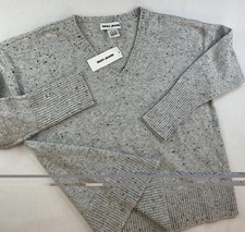 DKNY Jeans V-Neck Sweater Womens M Oversized Gray Flecked Knit Pullover Top NWT