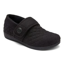 Vionic Women's Jackie Quilted Flannel Slipper - Orthotic Support -Black - 5M