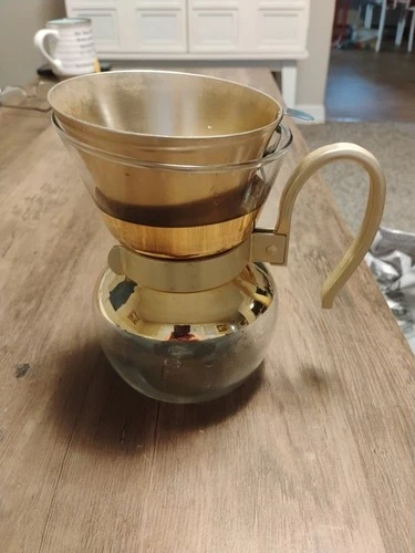 Vintage WILBUR CURTIS Pyrex Glass Pour Over Coffee Pot w/Metal Strainer