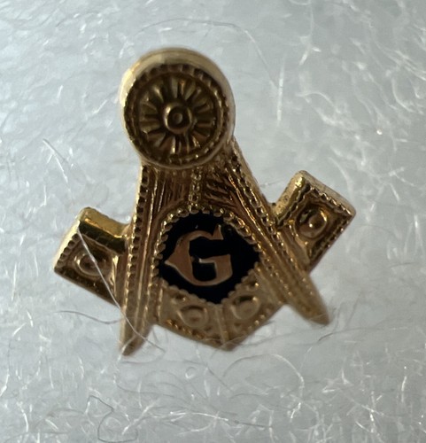 Masonic Compass & Square Lapel Pin Very Small 14K Gold Screw-Back S