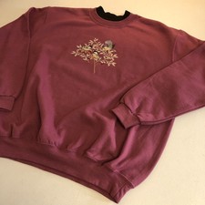 vtg Top Stitch by Morning Sun Embroidered Sweatshirt XL Birds Chickadees