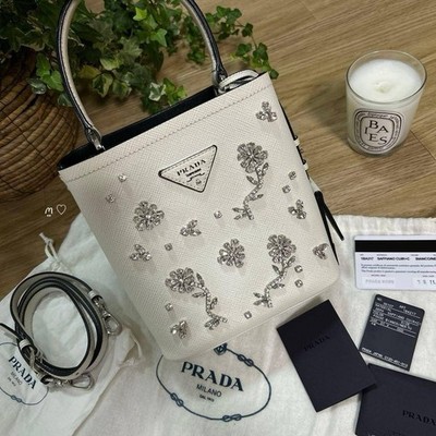 Used Prada Flower Bijou Pannier Small Hand Shoulder Bag 1Ba217