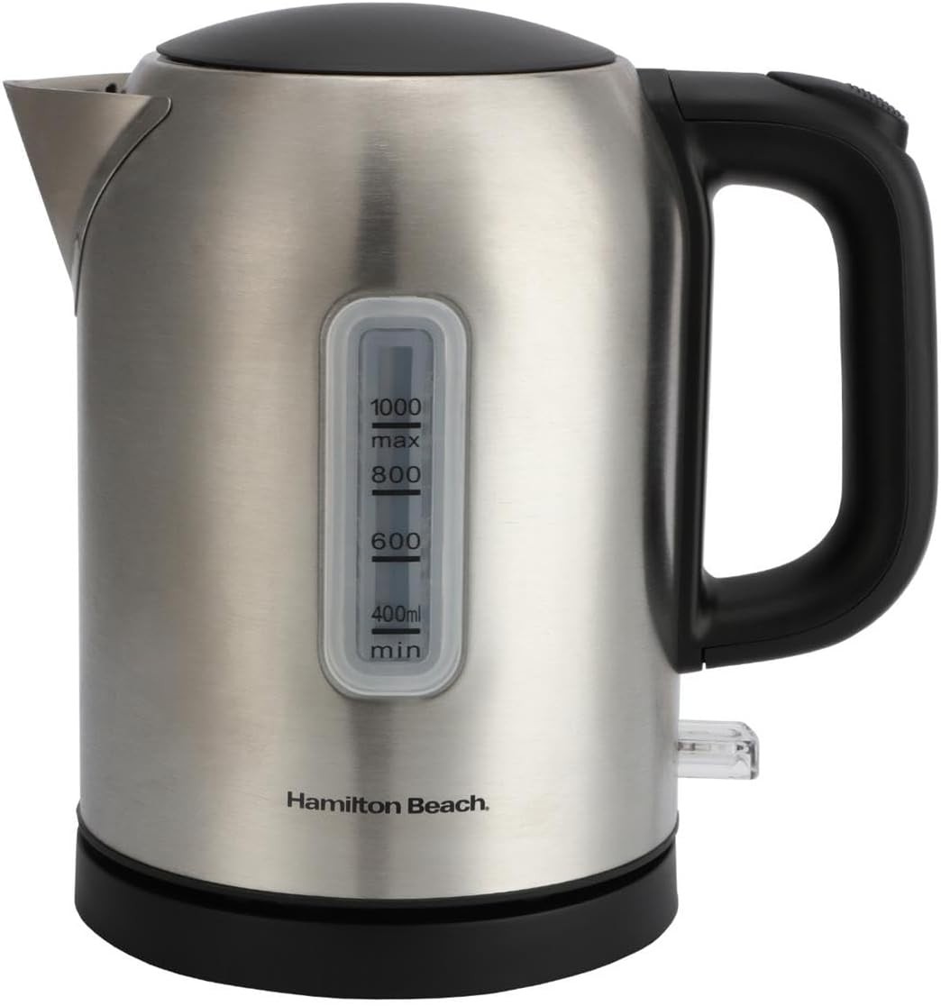 HAMILTON BEACH HB02403B1 COMPACT 1 LITRE KETTLE IN BRUSHED STEEL