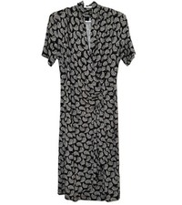 Karen Kane Leaf Faux Wrap Dress M Black White Surplice Ruched Jersey Made US