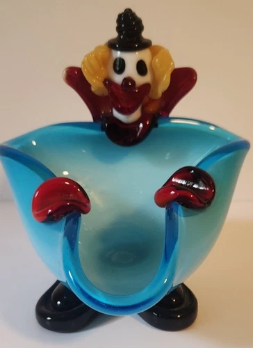 Vintage Murano Art Glass Clown Ashtray Dish-Hand Blown Venetian Italy Figurine