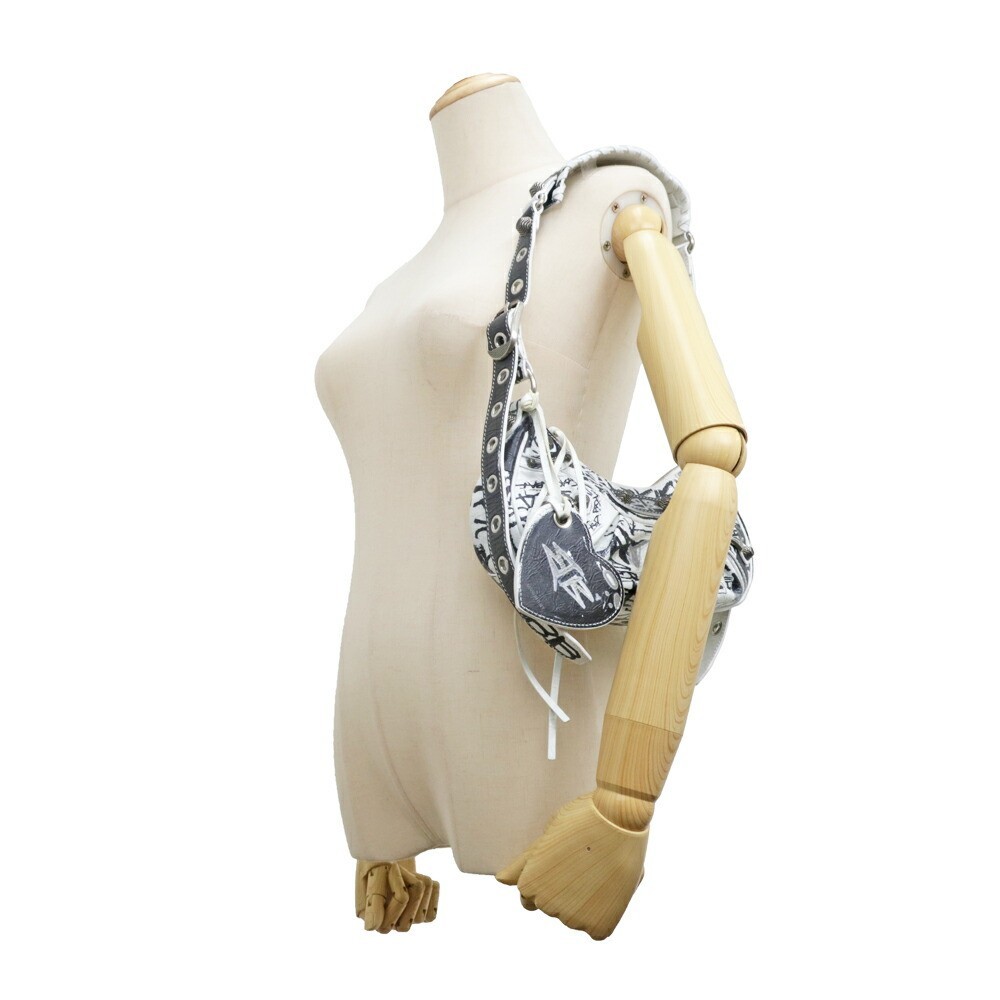 Balenciaga Le Cagole XS Graffiti Handbag White Black Leather Shoulder Bag  Woman