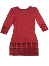 Ryan Michelle Red Plaid Trim Sweater Dress Polyester Rayon Spandex Size PM