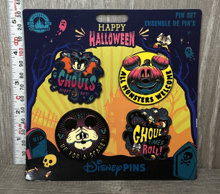 2023 Disney Parks Happy Halloween Booster 4 Pin Set Mickey Donald Chip & Dale