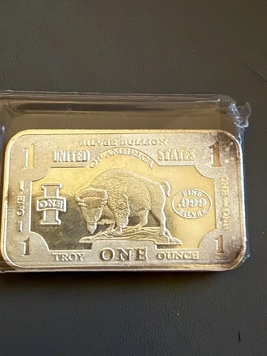 1 Troy Oz. Silver Buffalo Bar, .999 Fine, United States, Silver Bullion