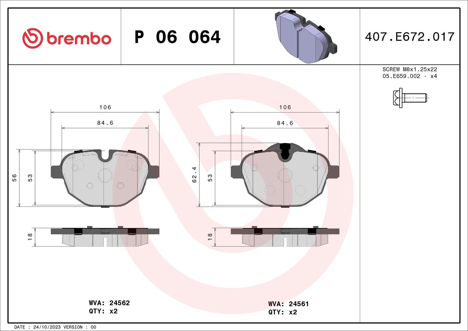 Bremsbelagsatz, Scheibenbremse P 06 064 BREMBO für BMW 5 X3 5 Touring X4 i8 7 - Bild 8