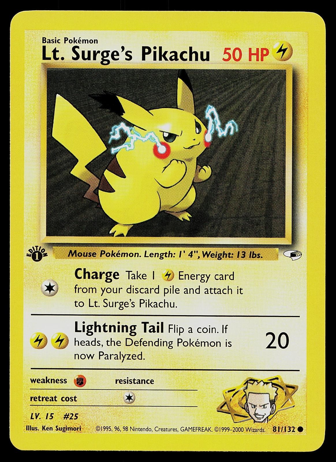 Pokemon Card - Lt. Surge's Pikachu Gym Heroes 81/132 1st Edition Common