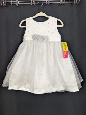 Penelope Mack White & Silver Infant Girls Formal Fancy Dress Sz 12 Mons